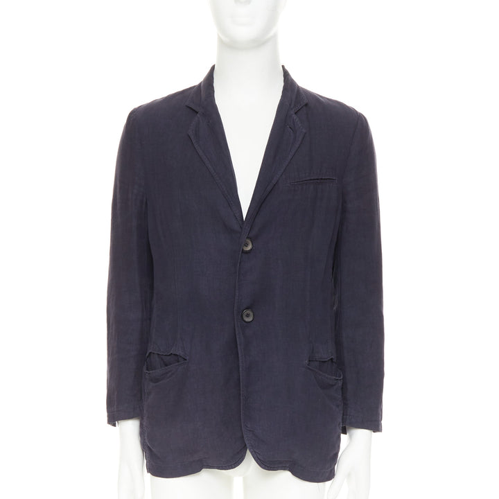 GIORGIO ARMANI navy washed linen cotton  unstructured casual blazer IT46 S