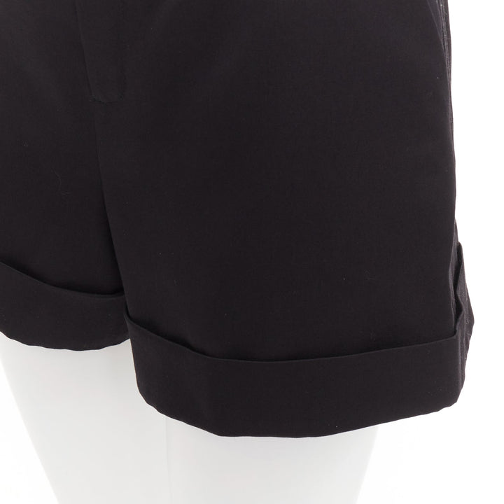 SAINT LAURENT 2019 black virgin wool cuffed high waisted shorts FR36 XS