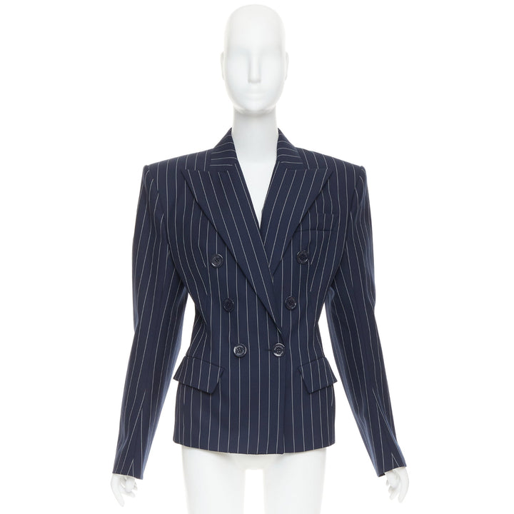 ALEXANDRE VAUTHIER navy blue pinstripe double breasted blazer jacket FR36 S