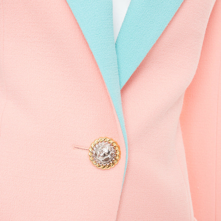 BALMAIN 2024 Runway pink blue wool crepe hourglass fitted Power blazer FR34 XS