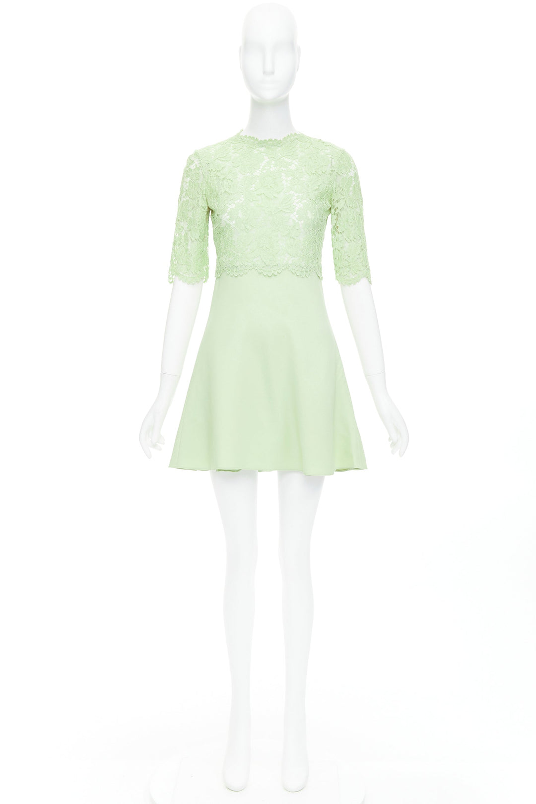 VALENTINO light green cotton blend lace bodice A line dress IT38 XS