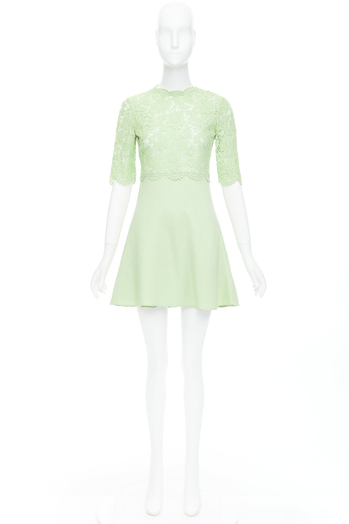 VALENTINO light green cotton blend lace bodice A line dress IT38 XS
