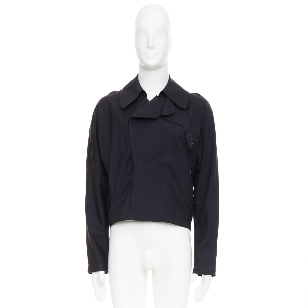 LANVIN navy wool trench coat inspired interfaced bomber jacket FR48 M
