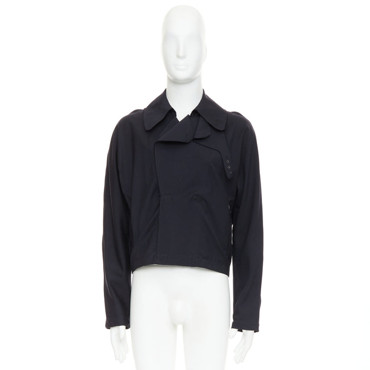 LANVIN navy wool trench coat inspired interfaced bomber jacket FR48 M