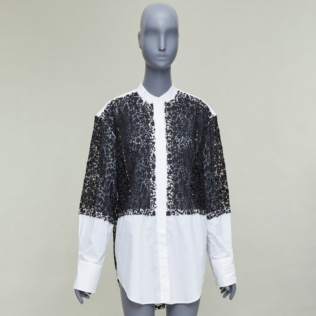 JW ANDERSON black white cotton floral lace insert dress shirt UK8 S