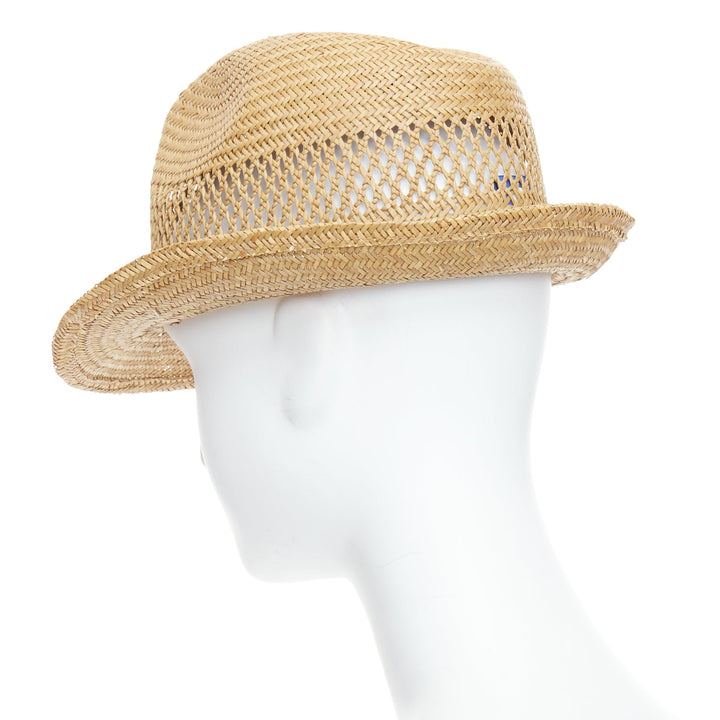 COMME DES GARCONS SHIRT 100% vegetable straw tan ribbon trim fedora hat