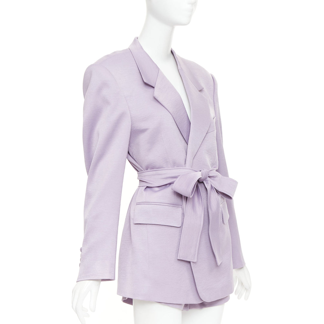 DZOJCHEN lavender purple satin double breasted belted blazer short set XS