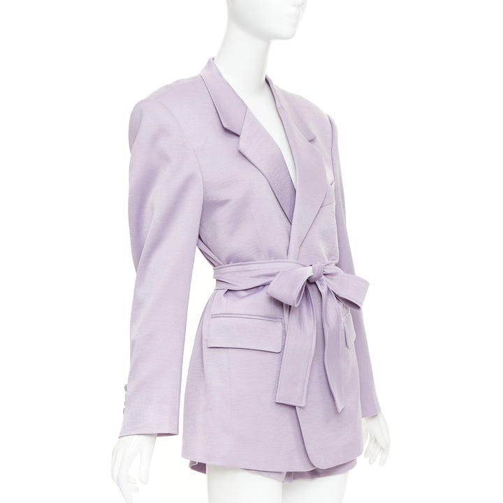 DZOJCHEN lavender purple satin double breasted belted blazer short set XS
