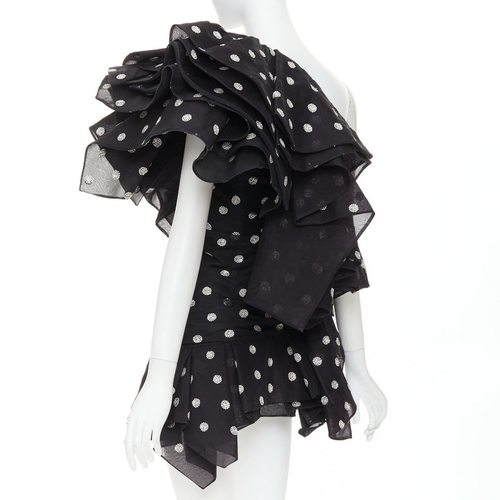 ALEXANDRE VAUTHIER COUTURE SS2019 Runway crystal polka dot ruffle shoulder dress