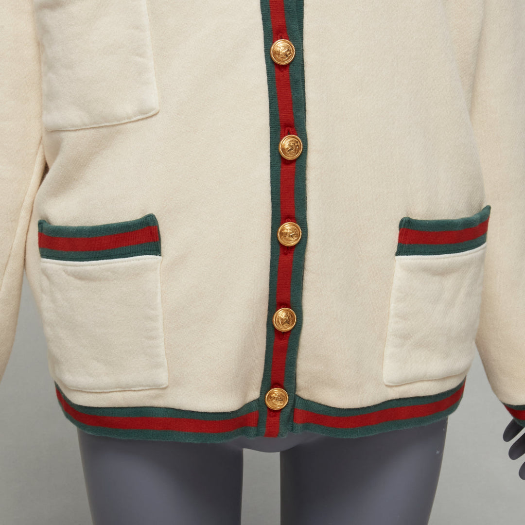 GUCCI Reversible green red web gold GG button oversized cardigan S