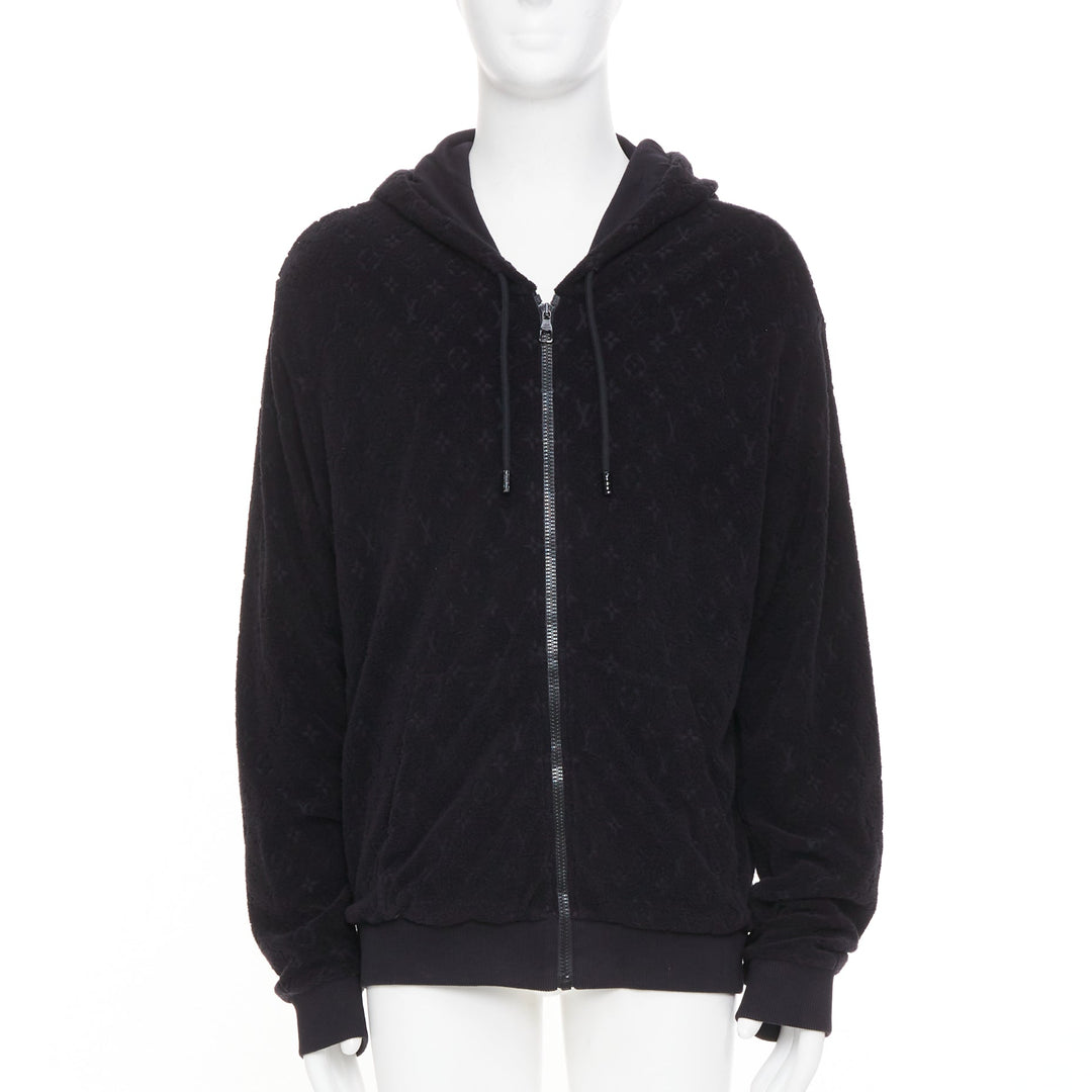LOUIS VUITTON 2023 Monogram debossed French terry zip up hoodie outerwear XL