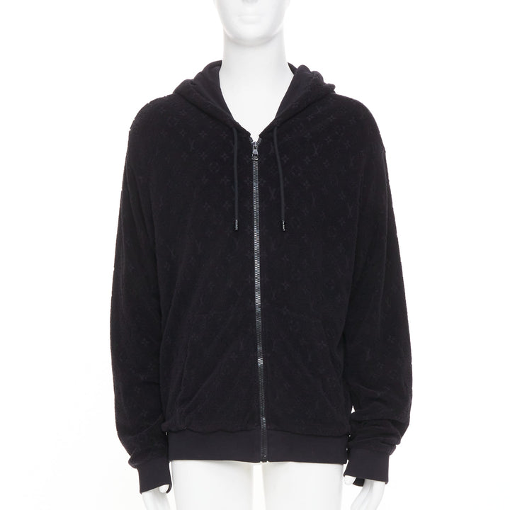 LOUIS VUITTON 2023 Monogram debossed French terry zip up hoodie outerwear XL