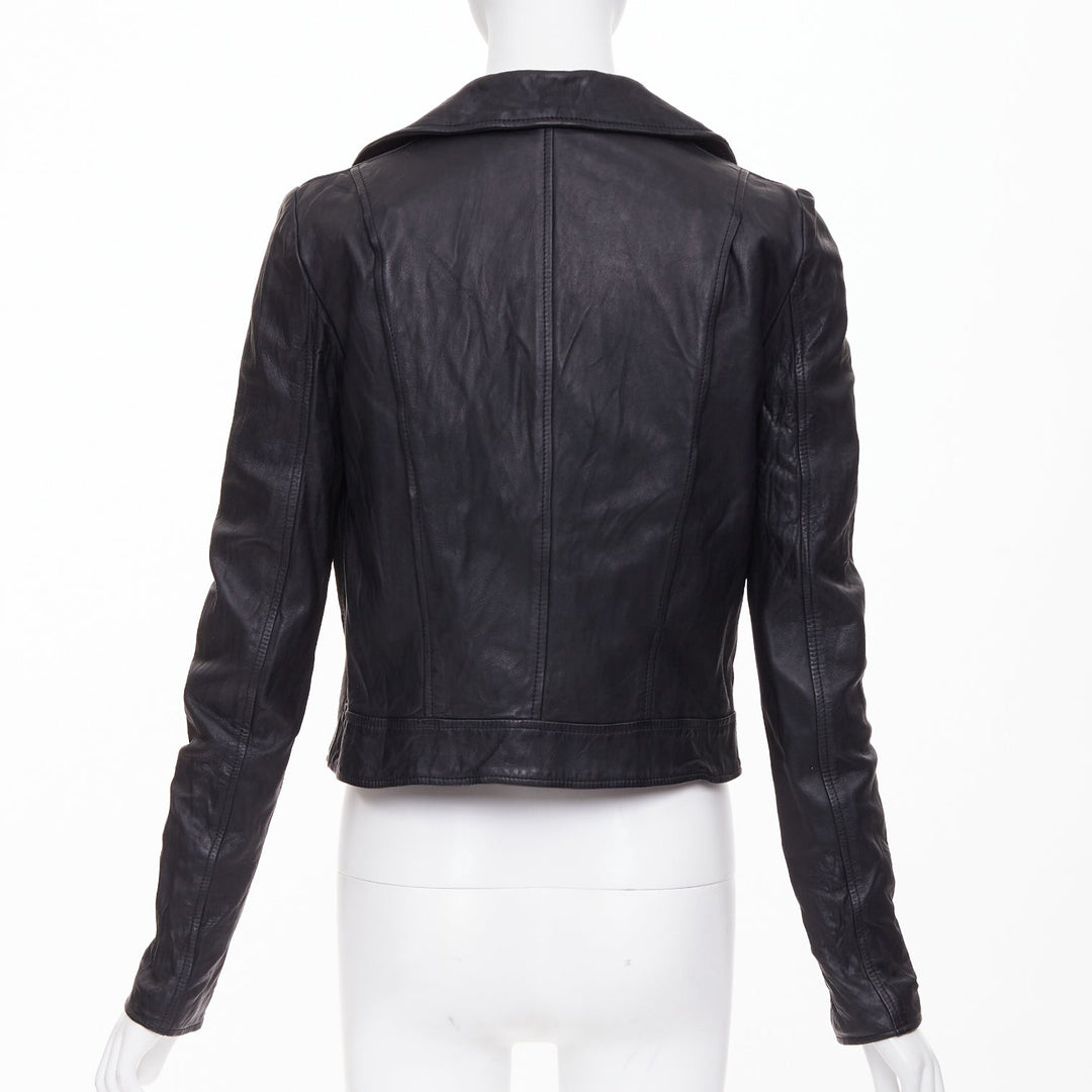THE ROW 2017 black crinkled lambskin leather minimal biker jacketl XS