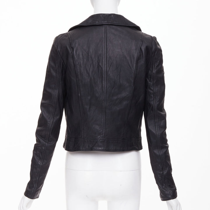 THE ROW 2017 black crinkled lambskin leather minimal biker jacketl XS