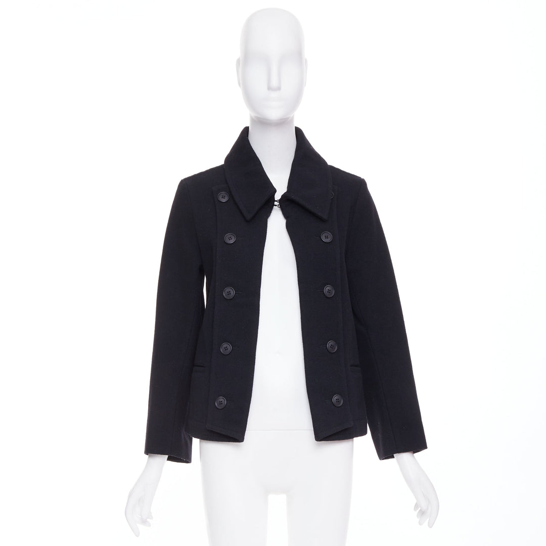 LIMI FEU black wool asymmetrical double breasted wool melton peacoat jacket S
