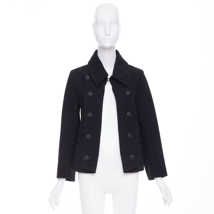 LIMI FEU black wool asymmetrical double breasted wool melton peacoat jacket S