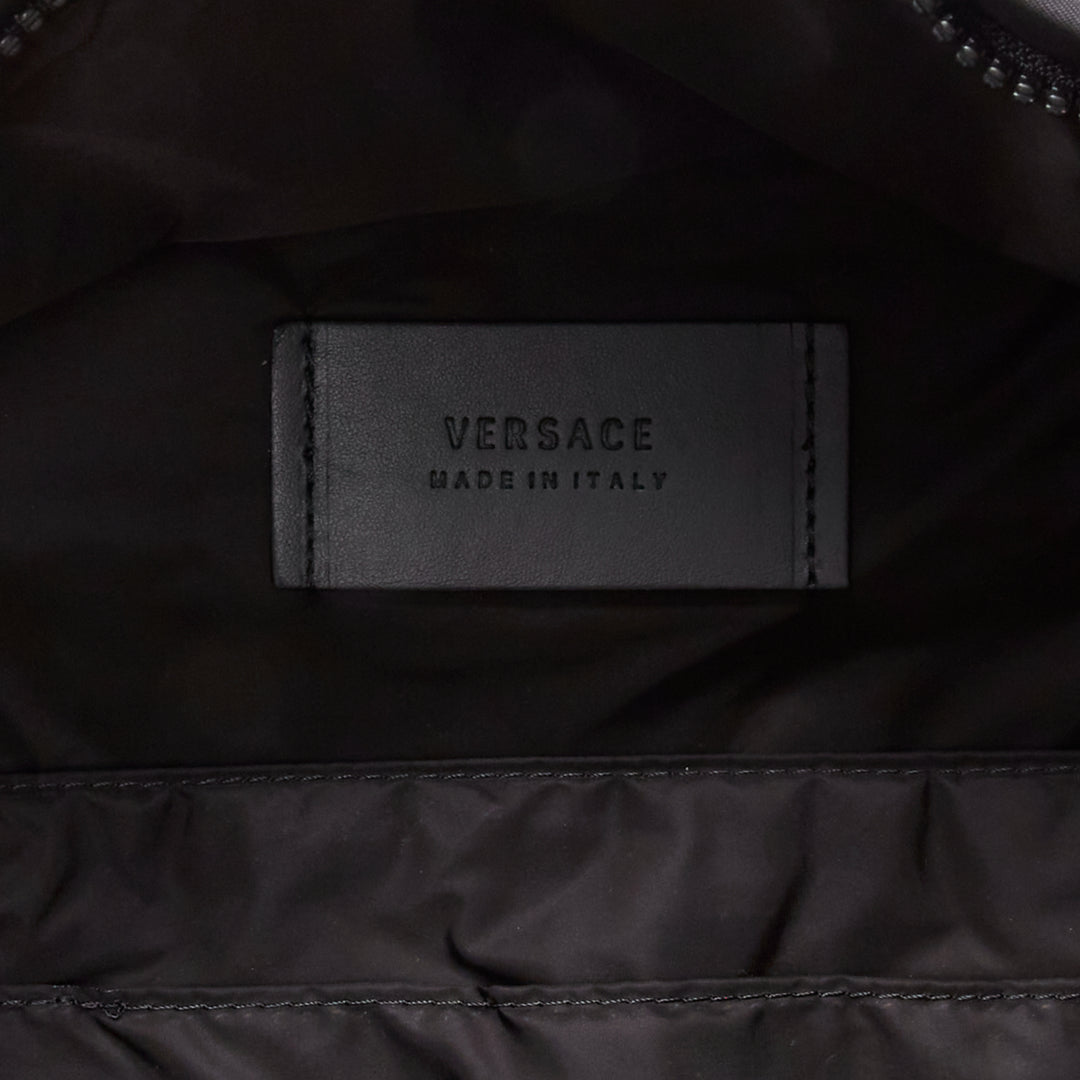 VERSACE Reflective Logo black nylon blue Greca nylon strap backpack