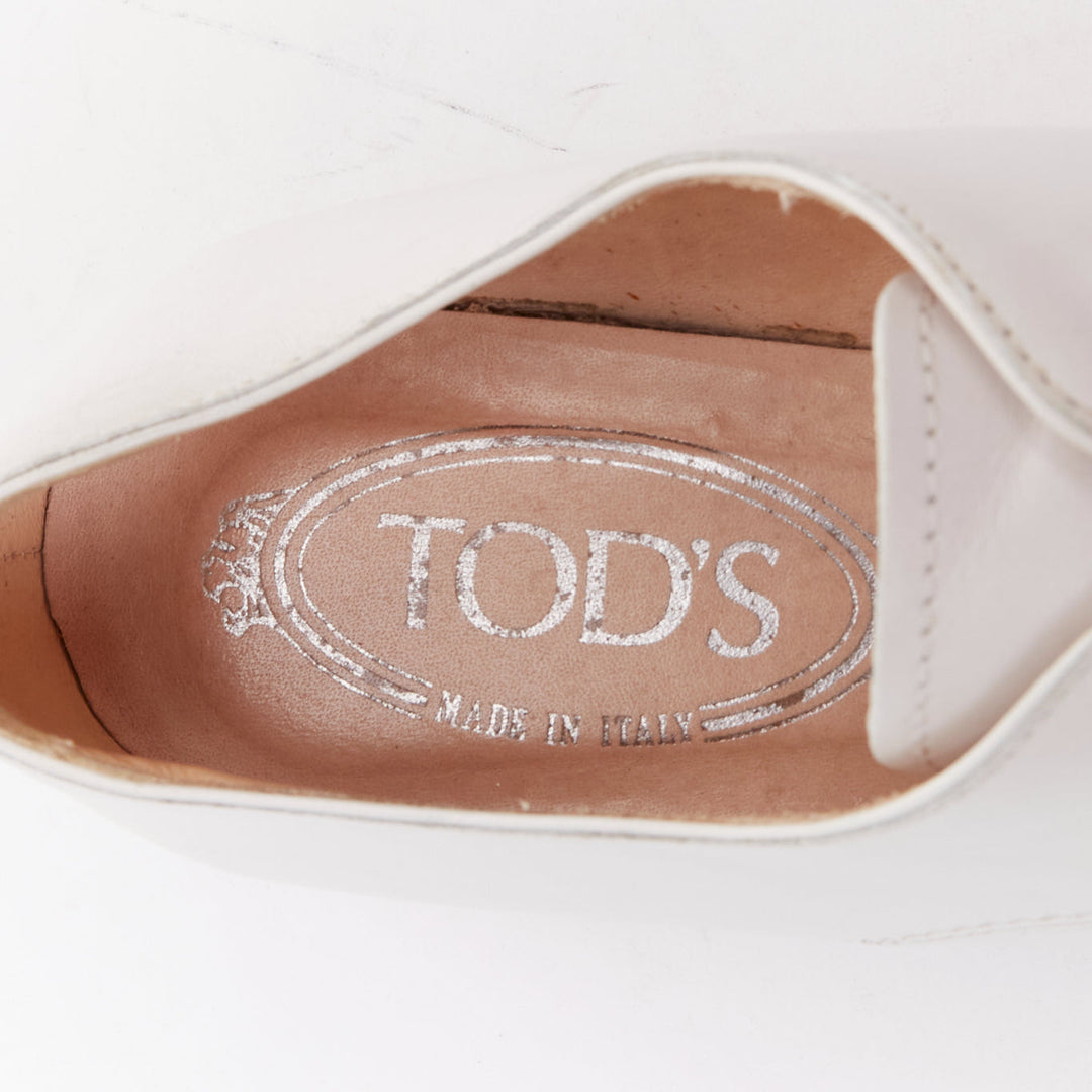 TOD'S 2016 white smooth leather brown midsole lace up platform shoes EU35