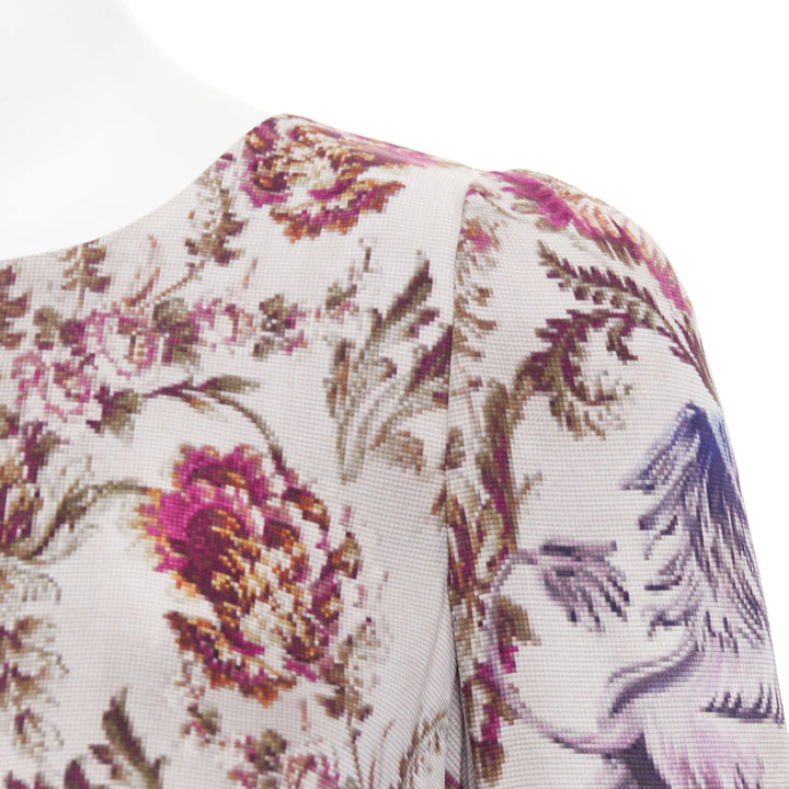 DOLCE GABBANA purple grey silk Barocco flower print sheath dress IT42 M