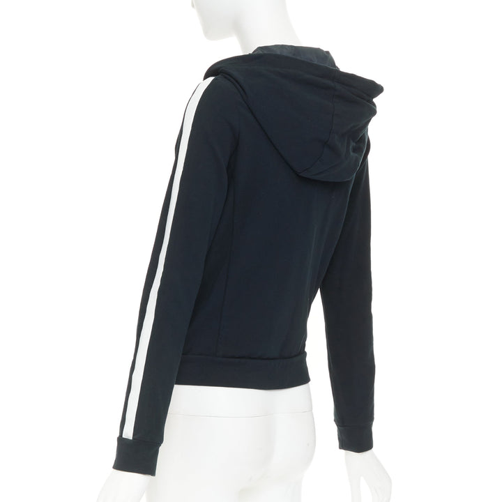 PRADA 2019 Linea Rossa navy white striped zip front logo side cropped hoodie M