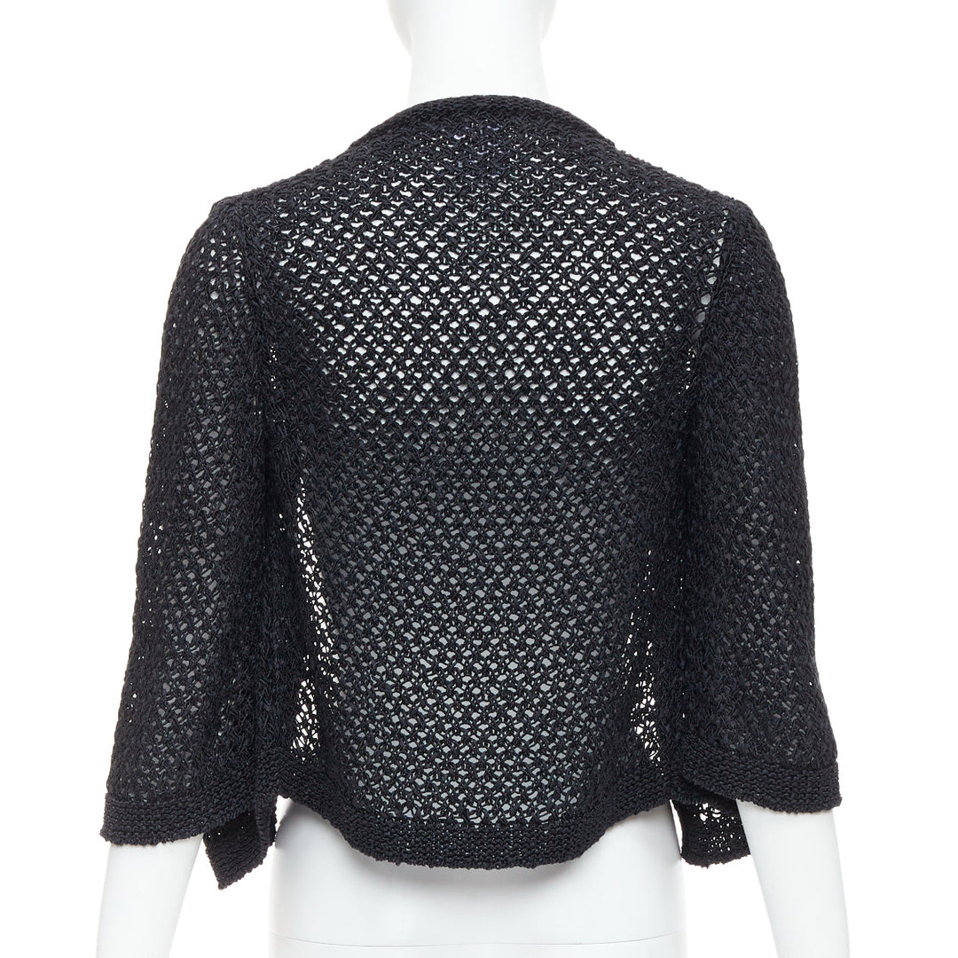 CHANEL 2004 black cotton blend CC chain link open knit cardigan FR38 M