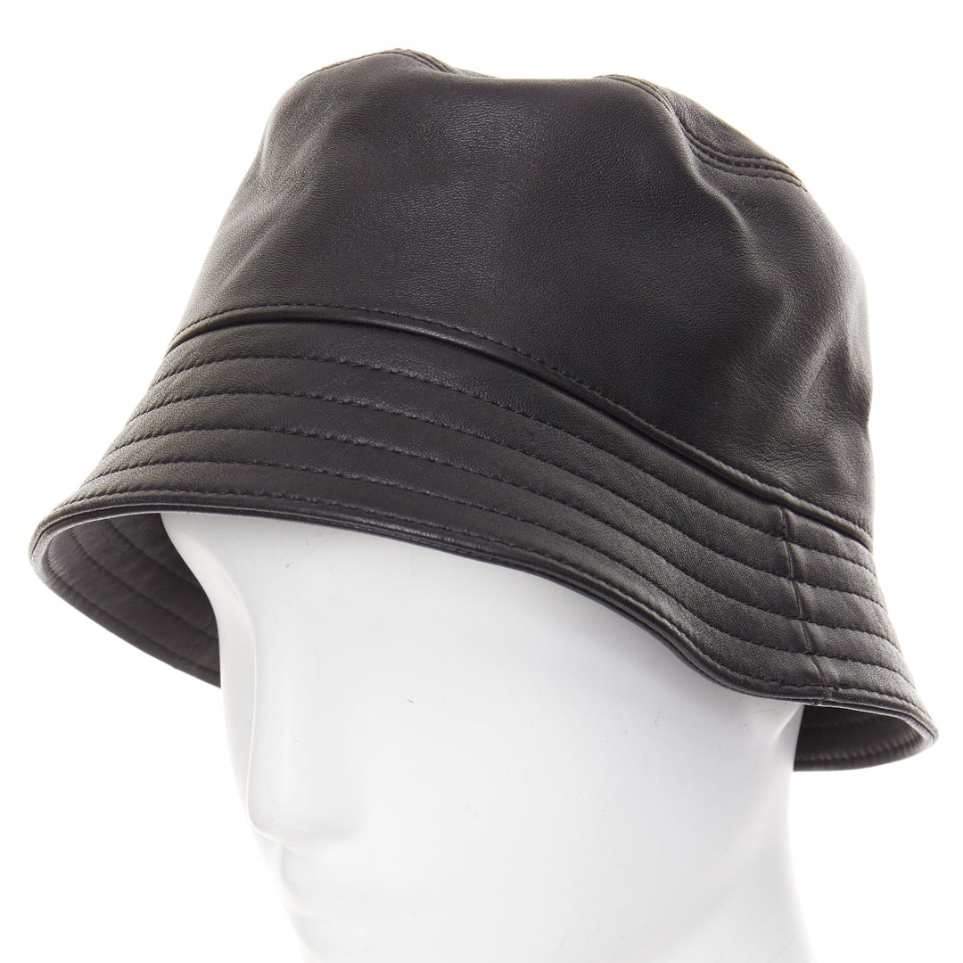 LOEWE 2021 Fisherman black nappa calfskin smooth leather bucket hat 57cm