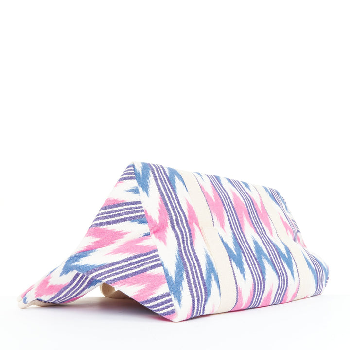 ISABEL MARANT Darwen creIkat print ecru pink blue graphic canvas logo tote bag