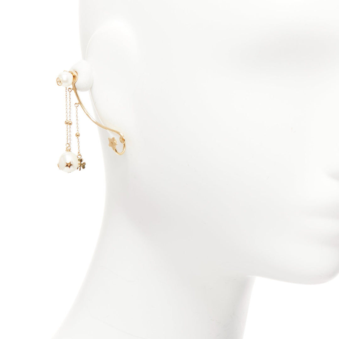 DIOR Tribales gold metal CD logo star pearl pin ear cuff earring Single