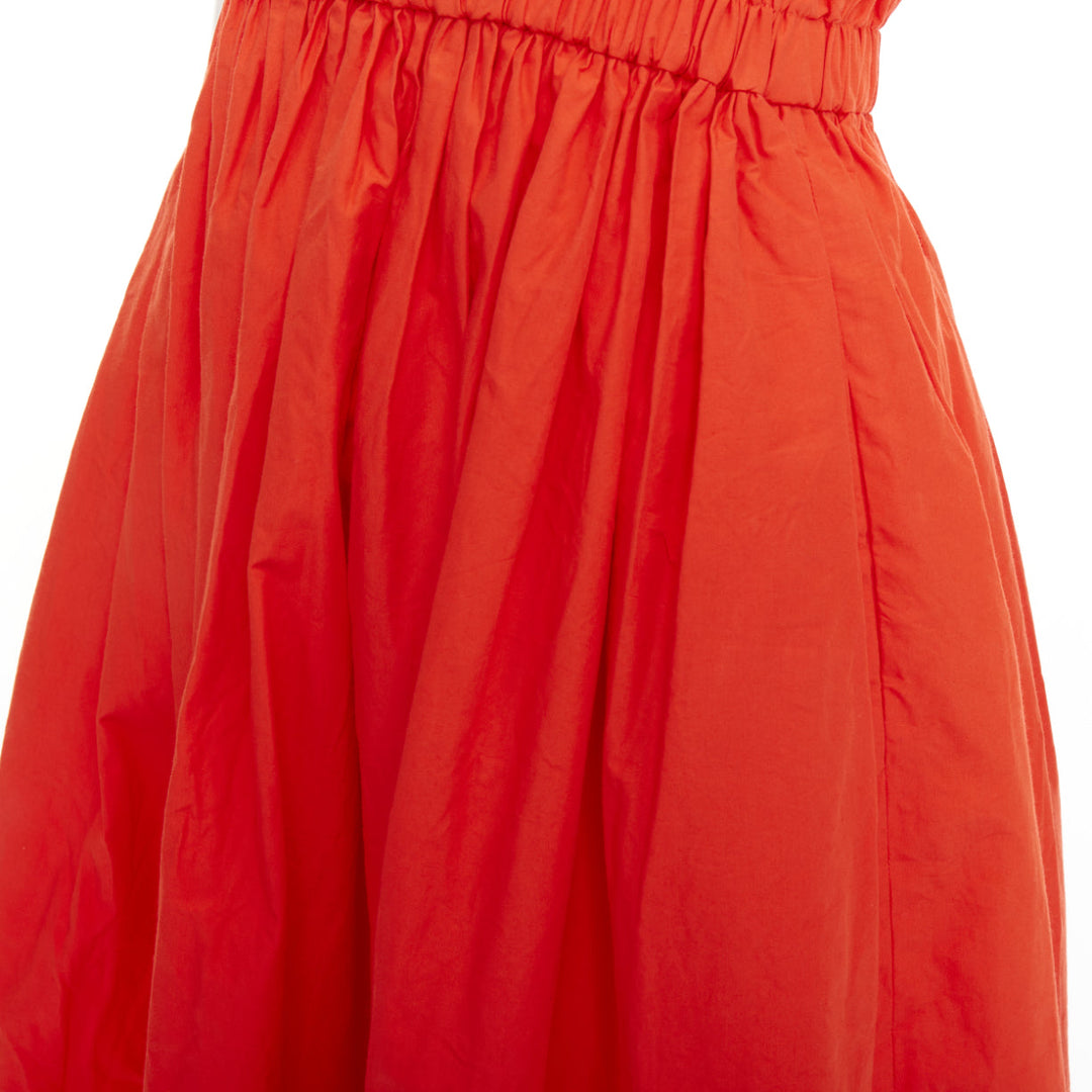 FENDI orange poplin embroidered eyelets ruched cap sleeve sundress