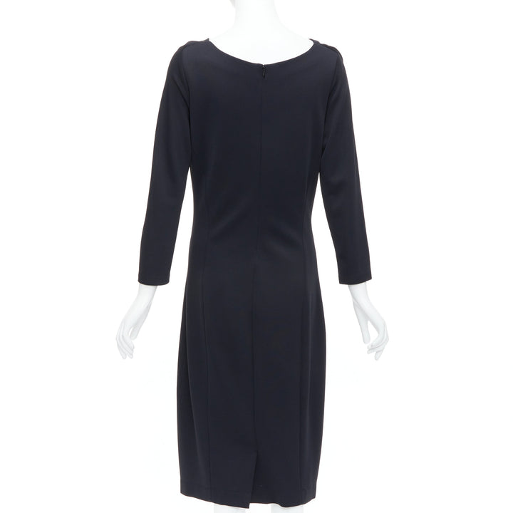 DONNA KARAN black draped cowl neck long sleeve midi dress L