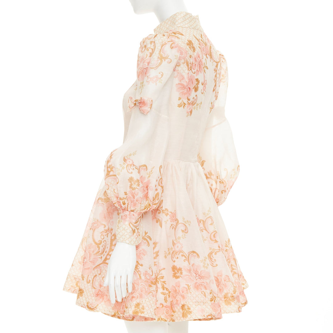 ZIMMERMANN 2022 Runway Postcard Bow rose pink silk linen organza dress US1 XS