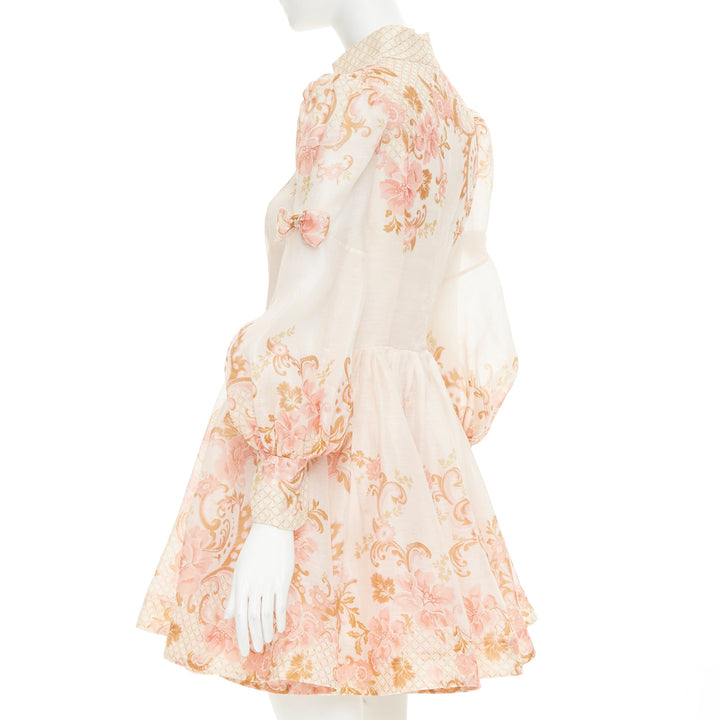 ZIMMERMANN 2022 Runway Postcard Bow rose pink silk linen organza dress US1 XS