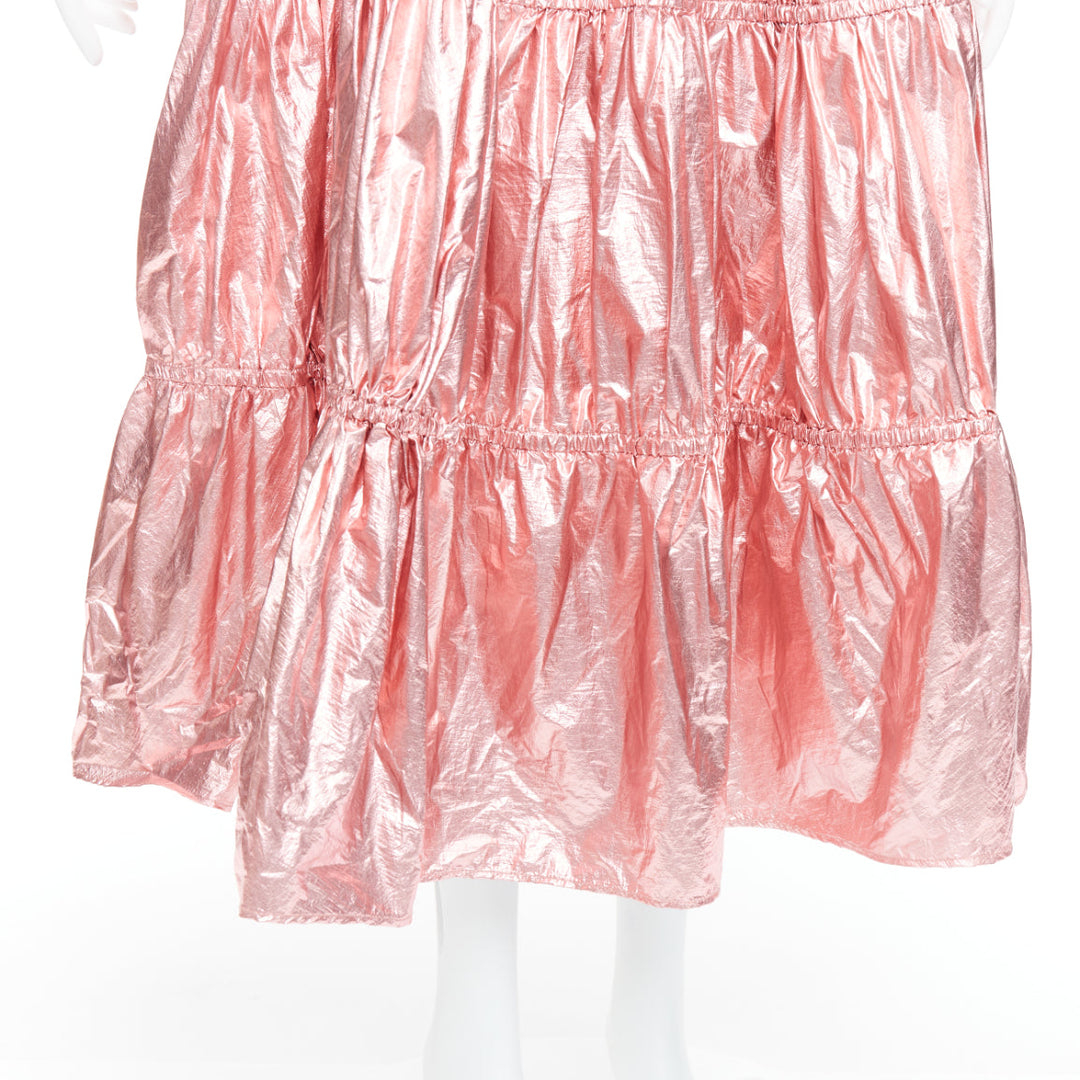 REJINA PYO metallic pink nylon high waist tiered A-line skirt UK6 XS