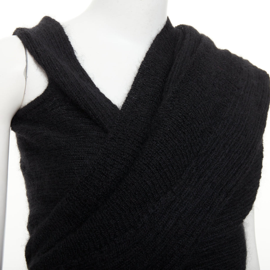 YOHJI YAMAMOTO black ribbed wool wrap extra long scarf cardigan sweater JP3 L