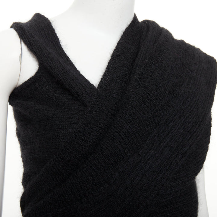 YOHJI YAMAMOTO black ribbed wool wrap extra long scarf cardigan sweater JP3 L