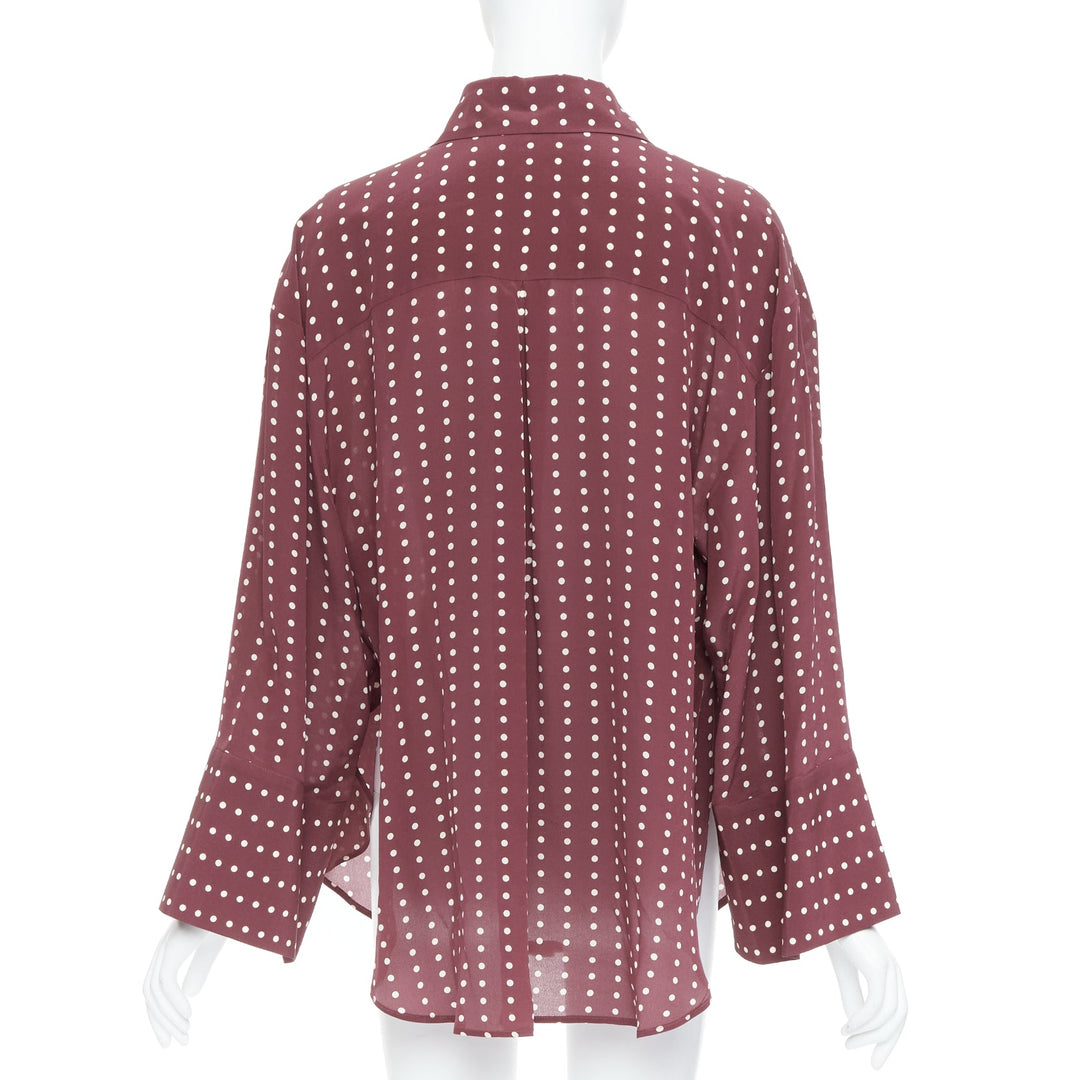 ANTONIO MARRAS 100% silk burgundy polka dot curved hem shirt M