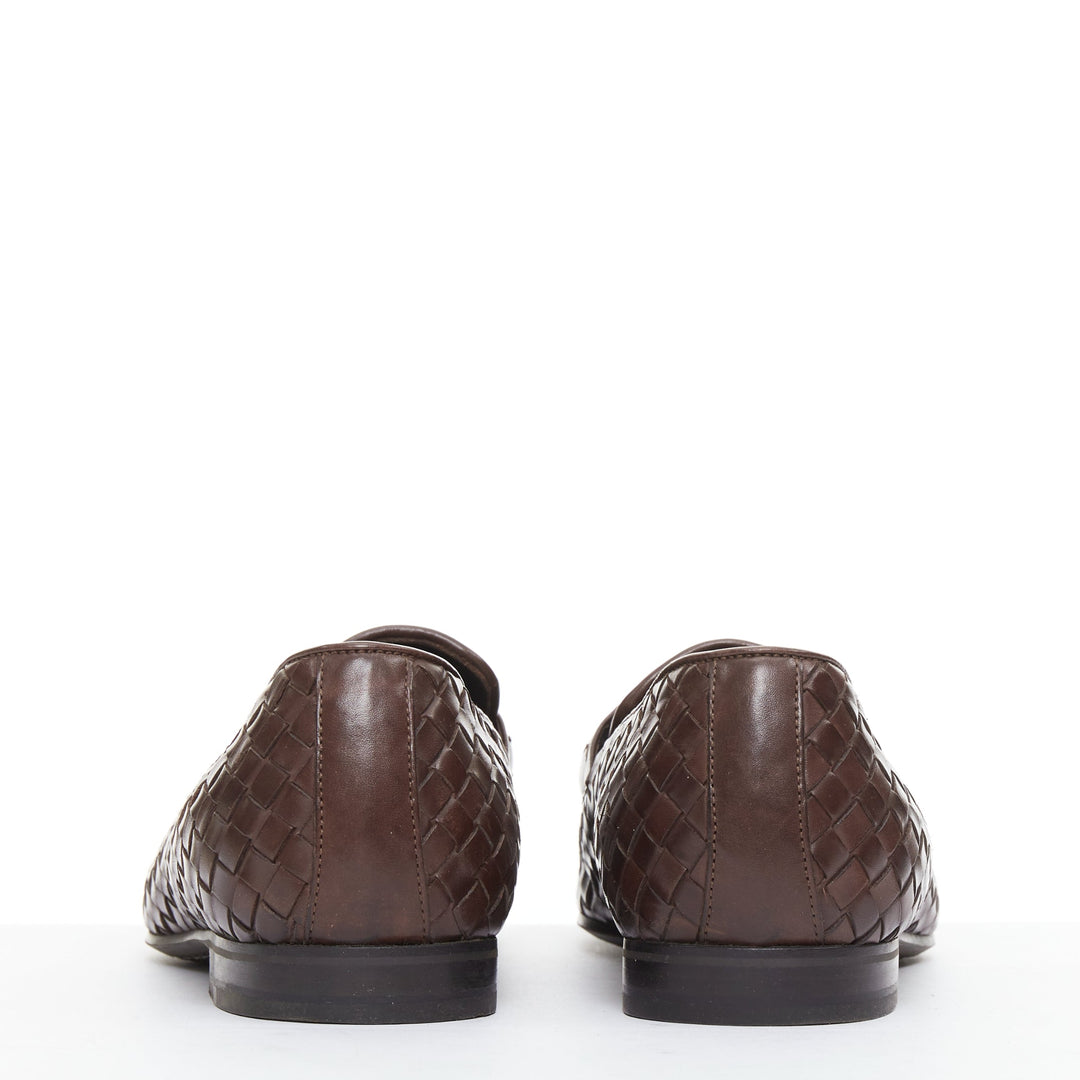 BOTTEGA VENETA brown intrecciato woven leather dress loafers shoes EU40