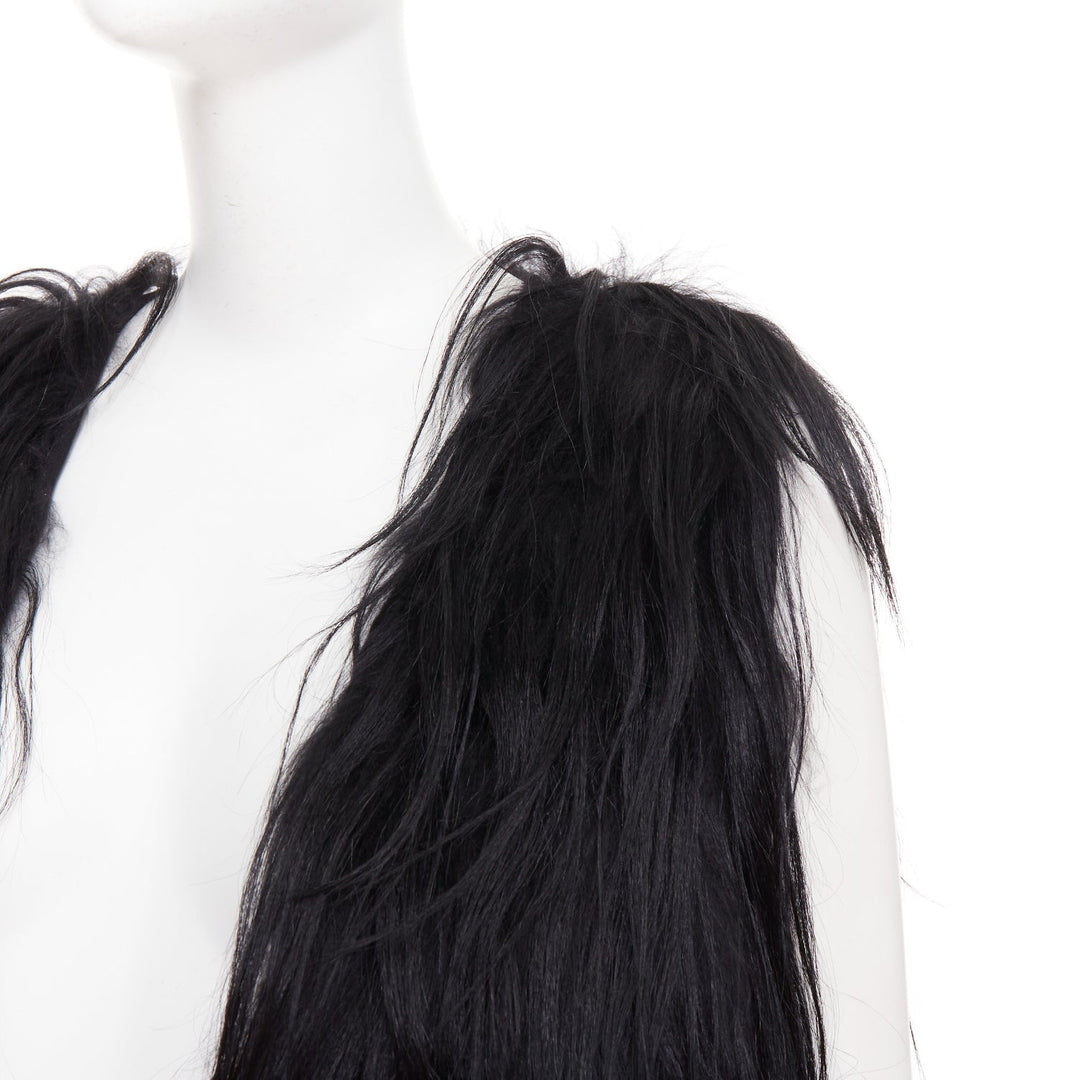MIU MIU 2009 black long hair tiered wool fur vest coat IT42 M