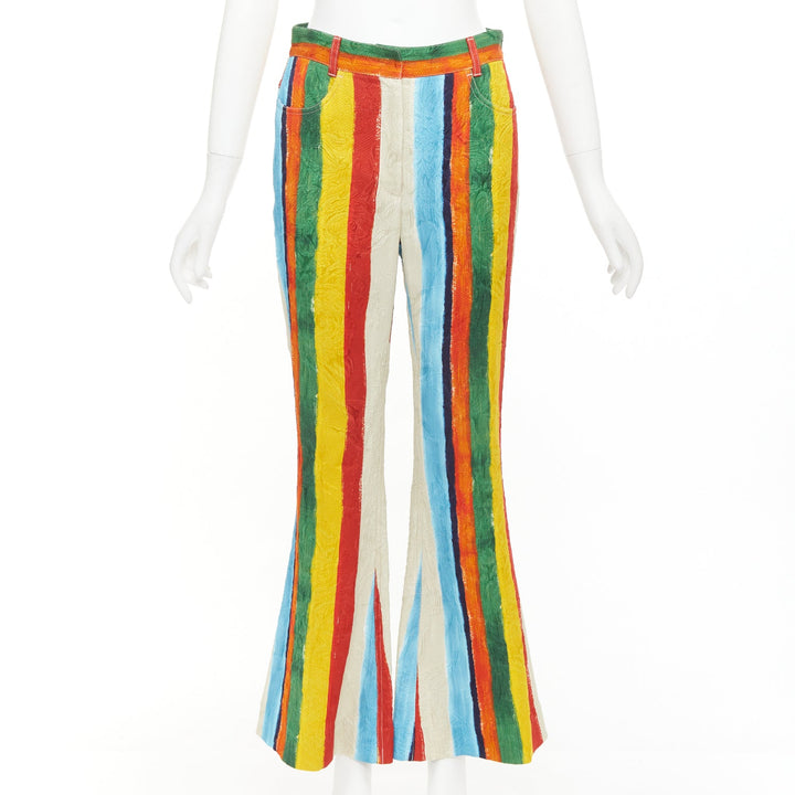 DOLCE GABBANA rainbow striped cotton brocade flared pants IT40 S Kitty Spencer