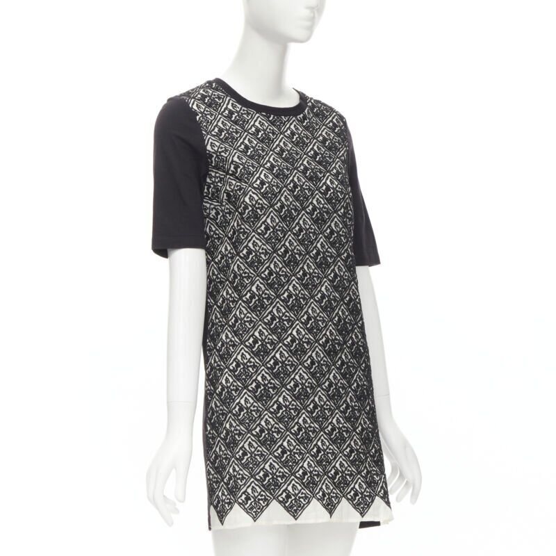 GIAMBATTISTA VALLI geometric jacquard front black cotton t-shirt dress XXS