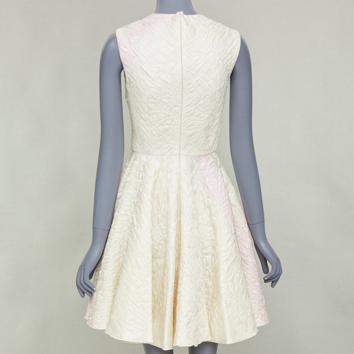 GIAMBATTISTA VALLI 2017 champagne pink cloque jacquard flare dress IT42 M