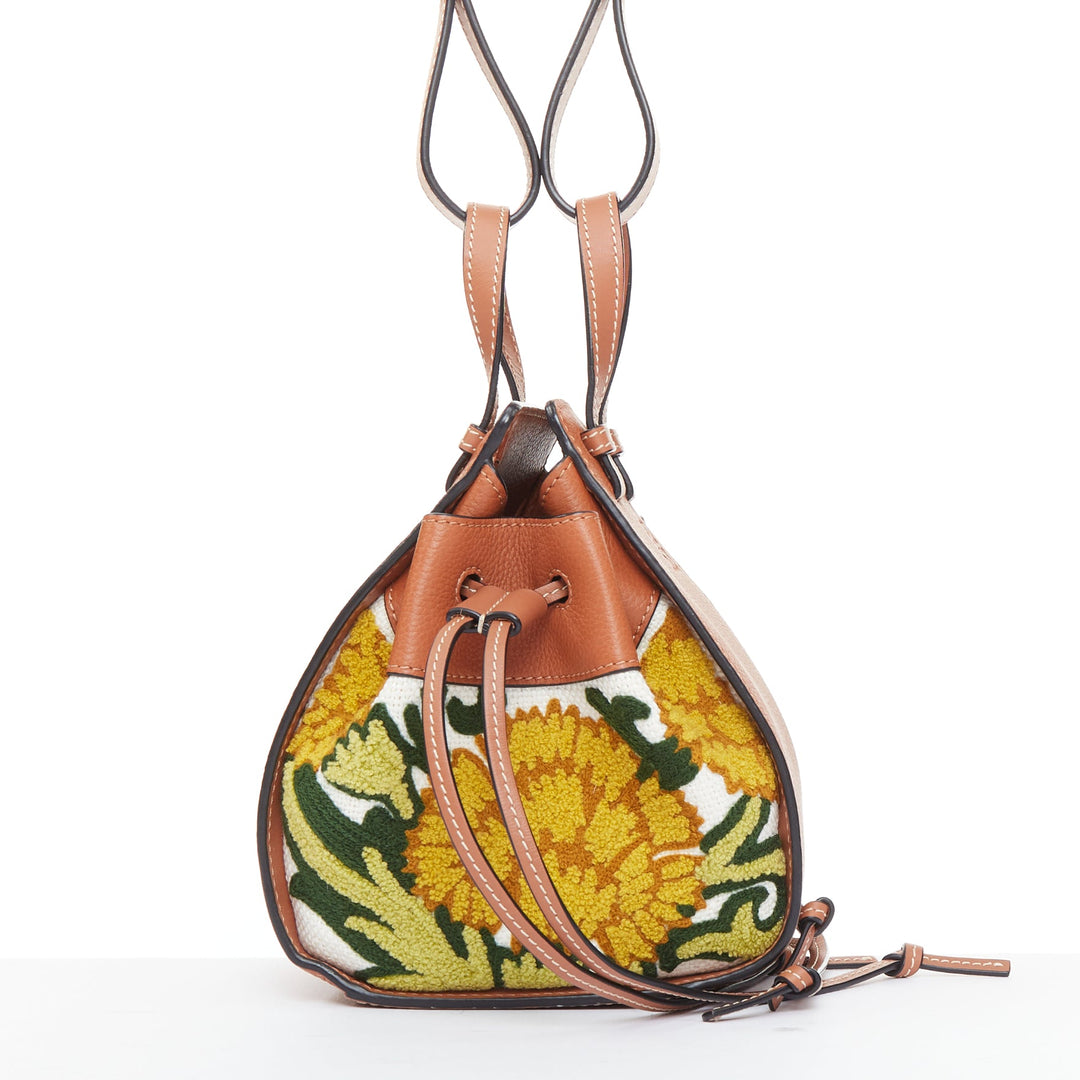 LOEWE 2019 William de Morgan Hammock Mini tan floral needlepoint embroidered bag