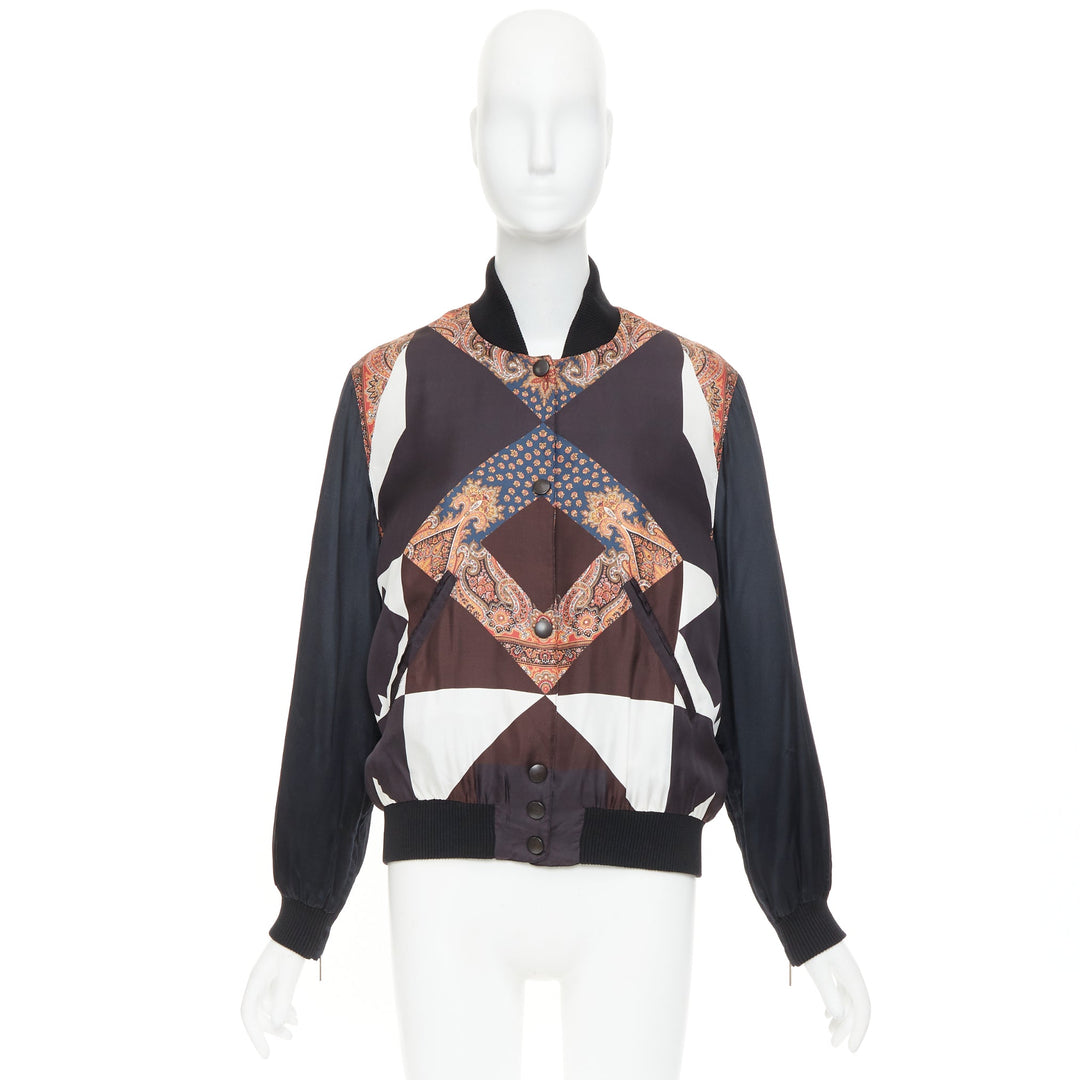 GIVENCHY 2013 silk Teddy black paisley scarf geometric bomber jacket FR38 M