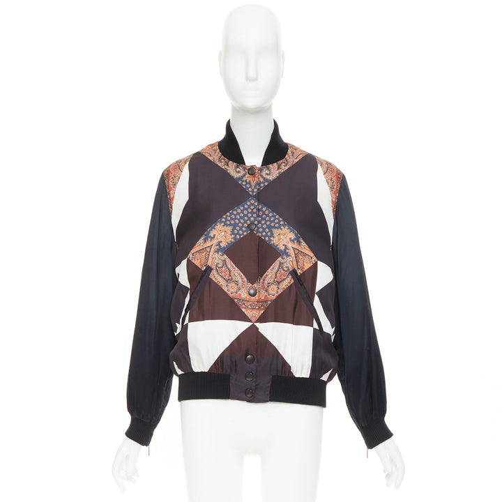 GIVENCHY 2013 silk Teddy black paisley scarf geometric bomber jacket FR38 M
