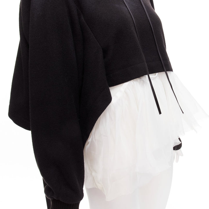 SHANSHAN RUAN black black yak white silk detachable tulle layer hoodie FR36 XS