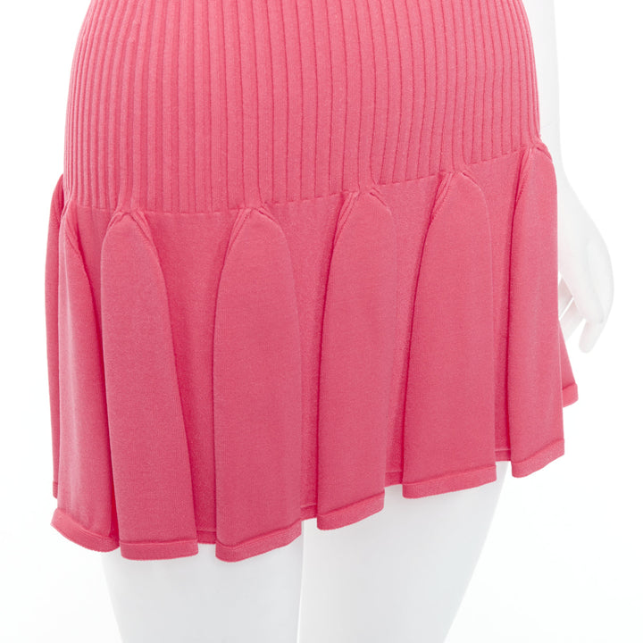 BALMAIN coral pink  keyhole neck ribbed flutter skirt mini dress FR34 XS