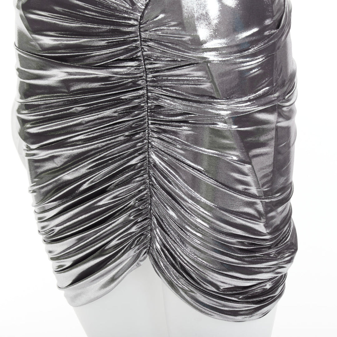 FERRAGAMO Maximilian Davis 2023 Runway metallic silver lame wrapped dress IT40 S