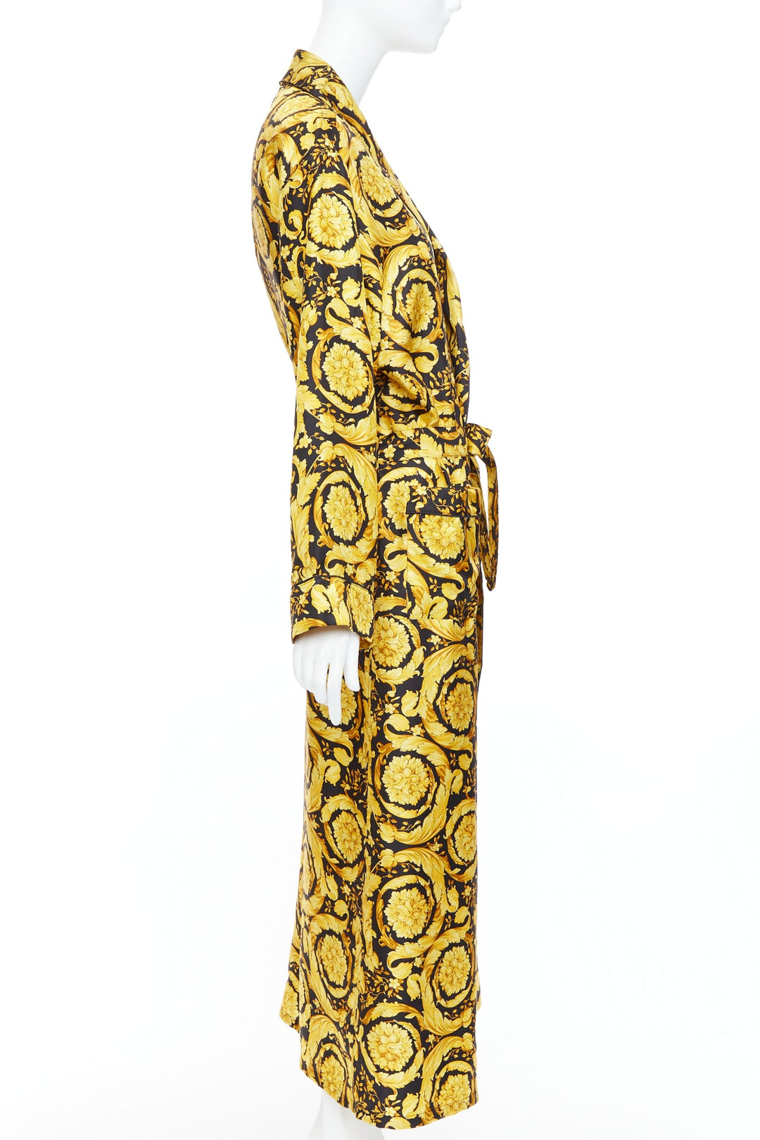 VERSACE 100% silk Signature Barocco Baroque print gold black robe gown Sz3 L