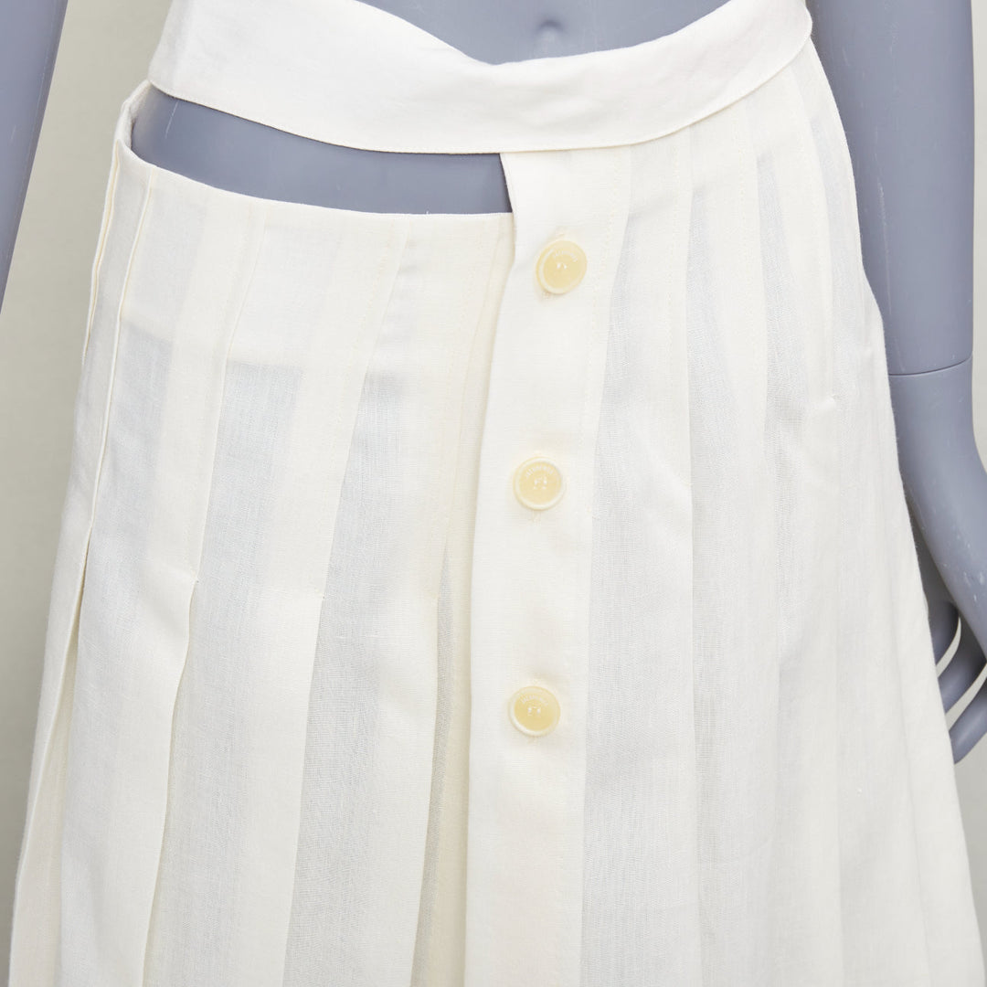 JACQUEMUS L'Amour cream linen asymmetric pleated cut out midi skirt FR38 M