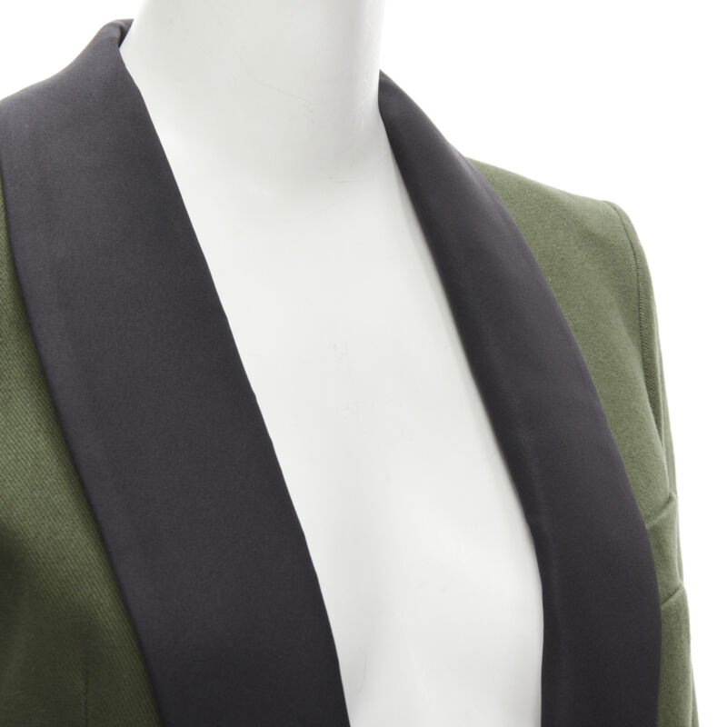 BLAZE MILANO Midnight Smoking khaki green cotton curved pocket shawl blazer S